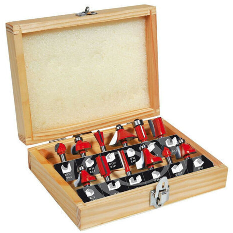 Set Mit 12 Oberfräsern – Schaftdurchmesser 6 Mm – Hm-hartmetall Für Massivholz – Sortiment Mit Verschiedenen Formen Und Durchmessern – Mecabois