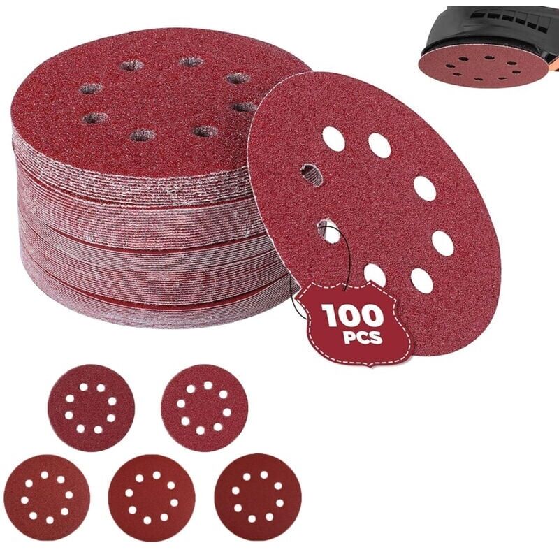 Satz Von 100 Schleifpapierblättern Für Exzenterschleifer, 125 Mm, Schleifscheiben Mit Körnung 60/80/100/120/240 (20 Scheiben Pro Körnungsgröße)