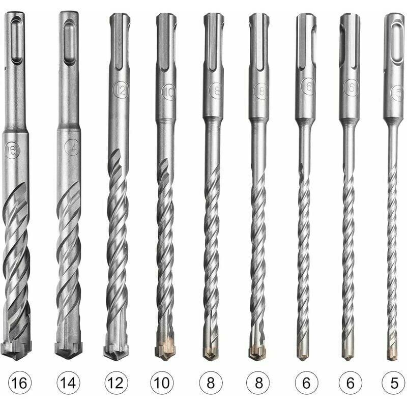 Meißel- Und Bohrer-set Für Bohrhammer, 9-teiliges Sds-plus Bohrer-set Für Schlagbohrmaschine Zum Bohren In Stein, Beton, Ziegelwände Und Keramikfliesen