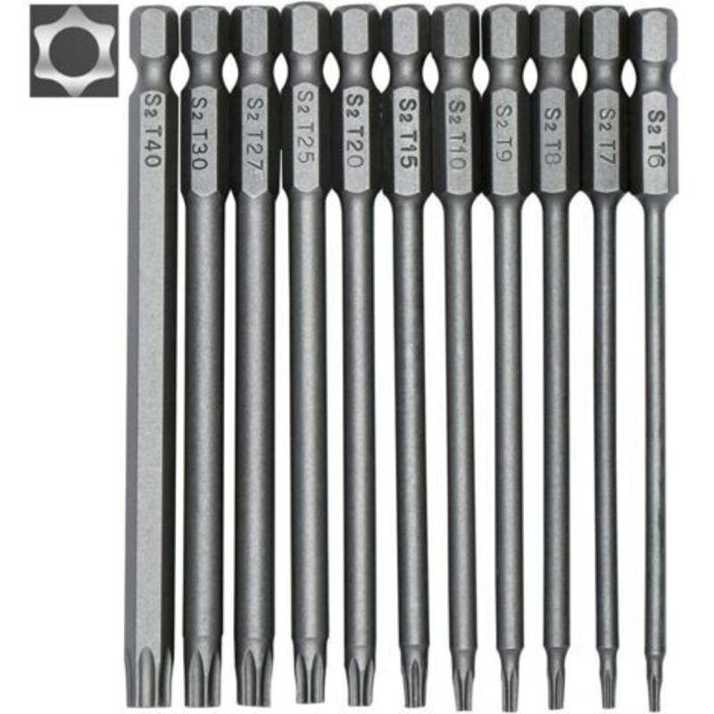 Inhhub 11-teiliges Set Langer Torx-bits Für Schraubendreher Und Elektrische Schrauber - Magnetische Bits - 1/4" Sechskantschaft - Größen T6 Bis T40 - Länge 100 Mm-inhhub