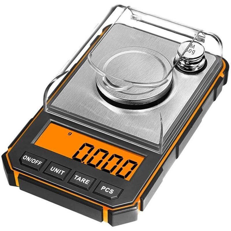 Nummerisch Tragbar 50g 0,001g, Mini Elektronische Präzisionswaage Professionell, In Milligramm Taschenversion, Kalibrierungsgewicht 50g, Gute Ladeleistung (orange)