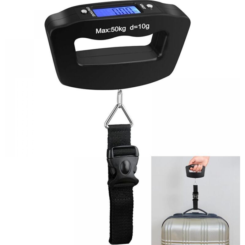 Digitale Gepäckwaage 50 Kg – Hintergrundbeleuchtetes Display – Automatische Abschaltfunktion – Gurtschlaufe Für Einfaches Wiegen