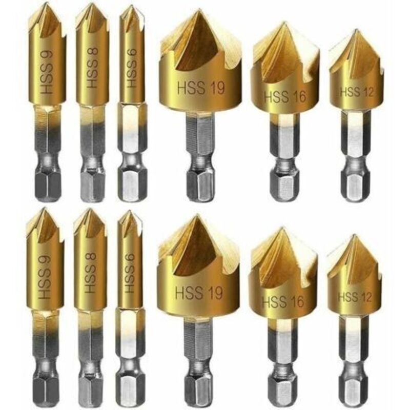 12-teiliges Metall-entgrater-set Mit Sechskantschaft, Automatischer Zentrierbohrer Und Senkfräser, 6mm 8mm 9mm 12mm 16mm 19mm