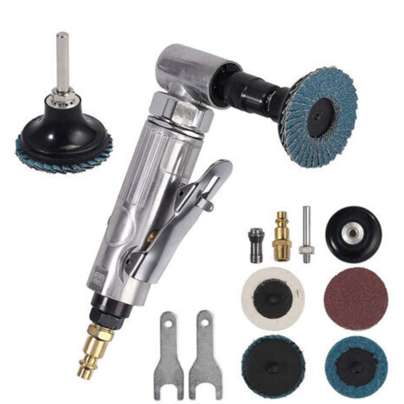 Pneumatischer Winkelschleifer (1/4 Bsp 6,2 Bar) Für Karosseriearbeiten, Polieren, Entgraten, Abrunden Und Schleifen, Ausgestattet Mit 2-zoll- (50 Mm) Korund-schleifscheiben, 400 Mesh Und 80 Mesh
