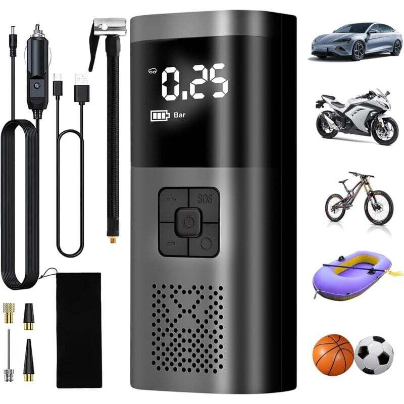 Auto-reifenpumpe 6000mah – Tragbarer Luftkompressor 150psi – Doppelturbo-pumpe Für Schnelles Aufpumpen – Digitaler Lcd-bildschirm