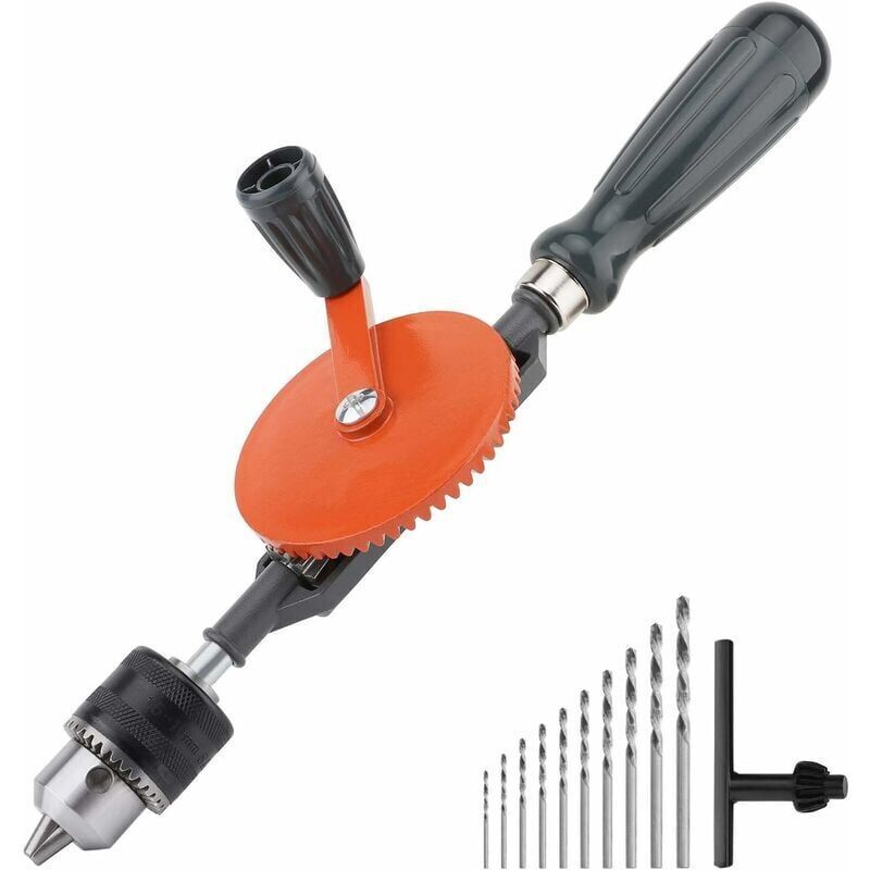 Handbohrmaschine, Manuelle Doppelpinion-bohrmaschine Aus Gegossenem Stahl, 3/8 Zoll (1,5-10 Mm), Für Manuelle Bohrungen In Kunststoff Und Holz, Orange Ikodm