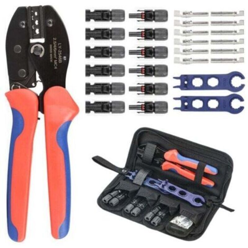 Mc4-crimpzange 220 Mm – Hochwertiger Kohlenstoffstahl – Crimpen Für 2,4/4/6 Mm² – Ergonomisch Für Photovoltaik-kabel – 28-teiliges Set