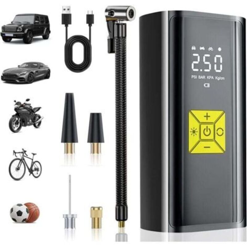 Tragbarer Luftkompressor, Mini Tragbarer Luftkompressor 4000mah, Luftpumpe Mit 150 Psi, Fahrradpumpe Mit Digitalem Display Und Led-leuchten, Wiederaufladbar Für Auto, Fahrrad, Motorrad, Roller, Ball