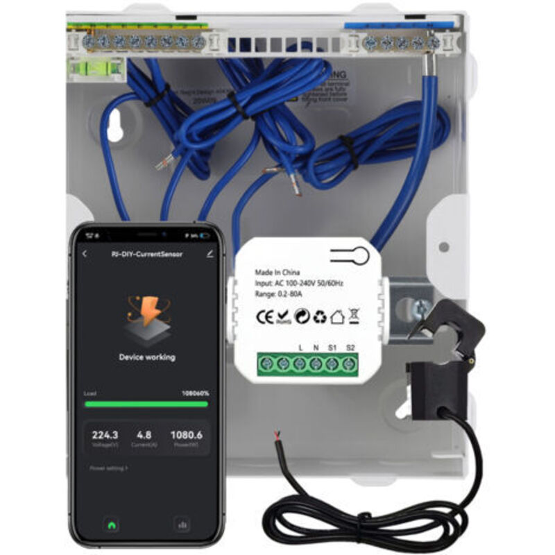 Wlan-energiezähler 80a – Kwh-leistungsmessung – Kompatibel Mit Alexa Und Google Home – Einfache Installation Auf 35-mm-schiene