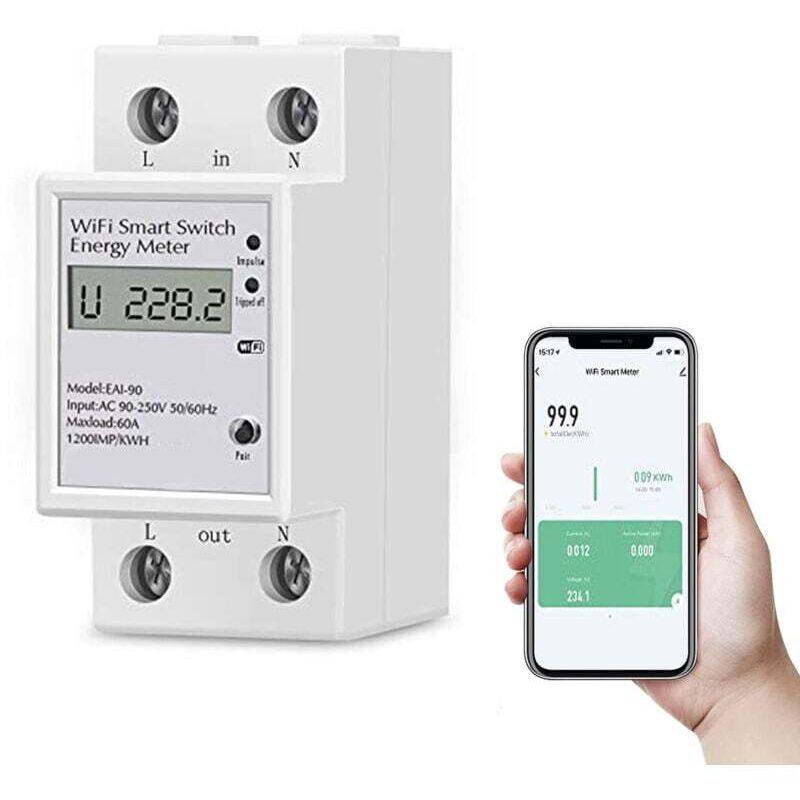 Einzähler Digitaler Energiezähler Einphasig 63a 220v – Wifi – Echtzeit-stromverbrauchsmessung – Kompatibel Mit Alexa Und Google Home - Ac 63 A