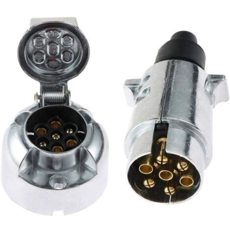 7-poliger Metallener Anhängerstecker (männlich) Und 7-polige Metallene Anhängerdose (weiblich), 12v Adapter Für 7-poligen Anhängerstecker, Wasserdichte Aluminium-anhängerkupplungsdose (skm0701)