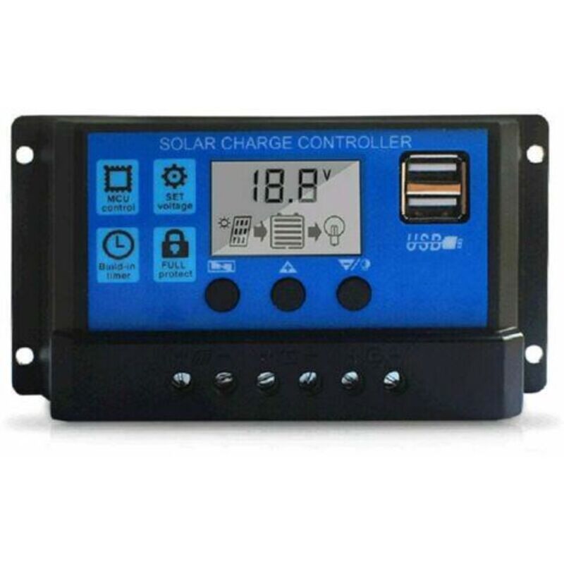 10a Solarladeregler, 12v/24v Solarpanel-regler, Einstellbarer Batterie-regler Mit Lcd-anzeige Und Dualen Usb-anschlüssen