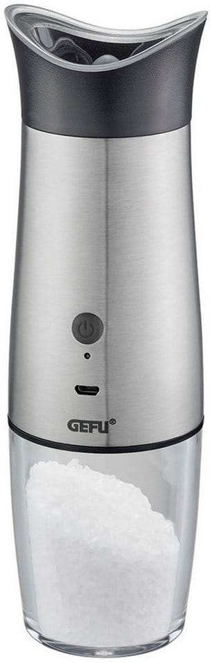 GEFU Salz-/Pfeffermühle VELO elektrisch, (1 Stück), Kippsensor für automat. Mahlen, einstellbare Mahlstufen, LED-Anzeige