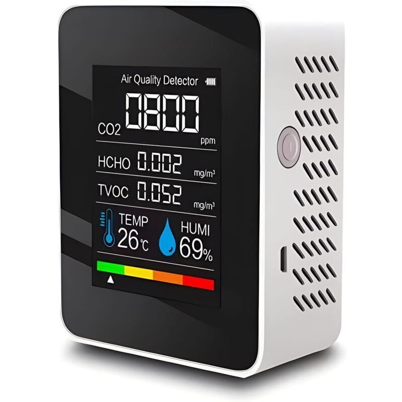 5-in-1-kohlendioxiddetektor, Raumluftqualitätsmesser, Co2-messgerät Mit Digitaler Anzeige Für Tvoc, Hcho, Temperatur Und Luftfeuchtigkeit, Hintergrundbeleuchteter Tester (weiß)