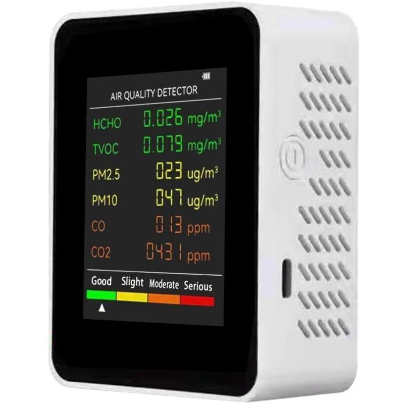 6-in-1 Luftqualitätsdetektor – Pm2,5, Pm10, Hcho, Tvoc, Co, Co2 – Lcd-hintergrundbeleuchtung – Tragbar Für Zuhause Und Büro