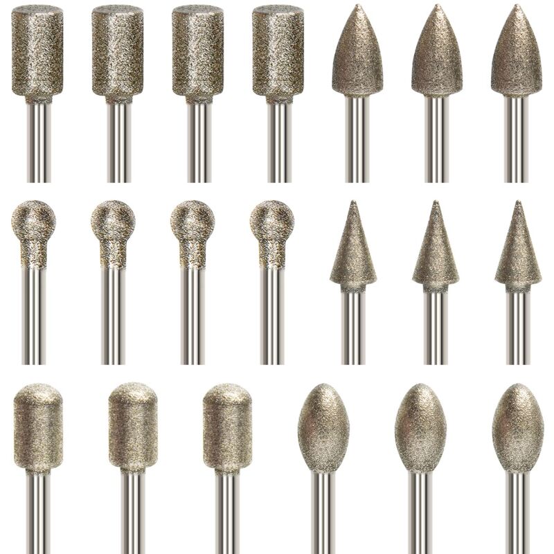 20-teiliges Set Mit Diamantbeschichteten Rotationsfräsern, Gravurbohrer-set Mit 3 Mm (1/8") Schaft, Diamantbeschichteter Bohrer Für Drehwerkzeuge Zum Schleifen, Polieren, Diy-gravuren Und Bohren