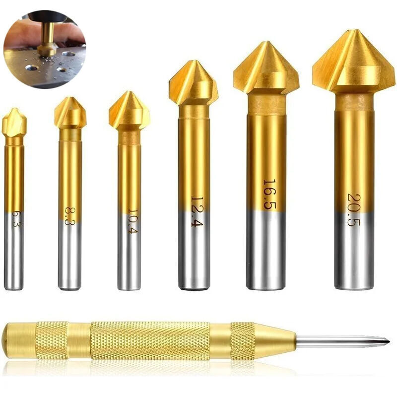 Satz Aus 6 Senkern Mit 90° Für Bohrmaschinen – Hss-stahl Mit Titanbeschichtung – Durchmesser 6,3-20,5 Mm – Automatischer Zentrierdorn Aus Messing
