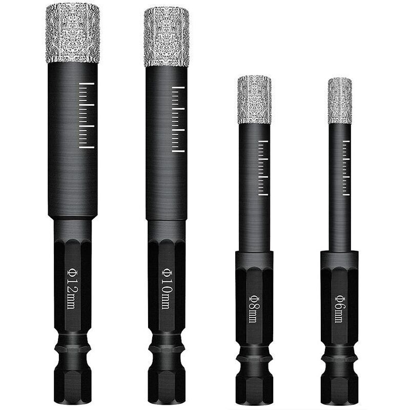 Satz Mit 4 Diamantbohrern Für Fliesen, Keramik, Feinsteinzeug, Ziegel, Glas Und Stein. Professionelle Diamantbeschichtete Bohrer Für Keramikfliesen - 6mm 8mm 10mm 12mm