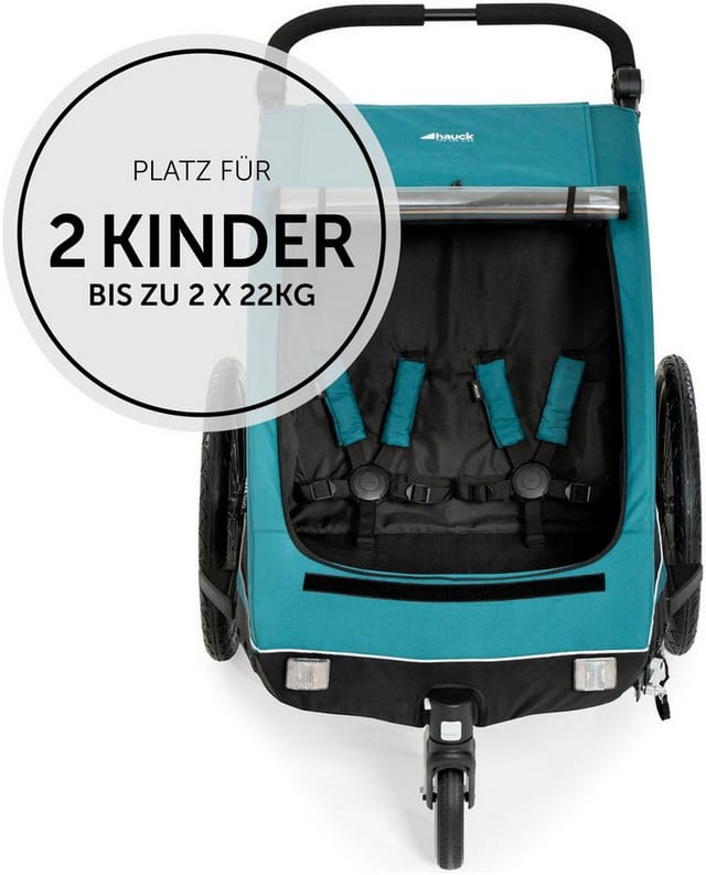 Hauck Fahrradkinderanhänger Dryk Duo, Ocean Green, für 2 Kinder, inkl. Buggy-Rad