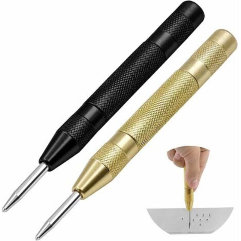 2 Stück Automatischer Körner, Einstellbarer Automatischer Schlagkörner, Federbelastete Zentrierkörner Für Holz, Wand, Kunststoff, Metall, Edelstahl, Glas