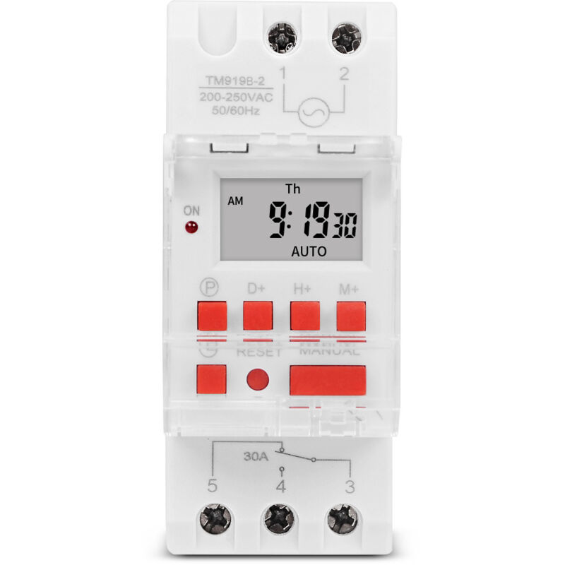 Digitaler Timer Für Elektrischen Warmwasserbereiter 30 A – Lcd-anzeige – Programmierung Von 16 Ein/aus-zyklen – 35 Mm Din-schiene – Spannung 220-240 V Tm919b