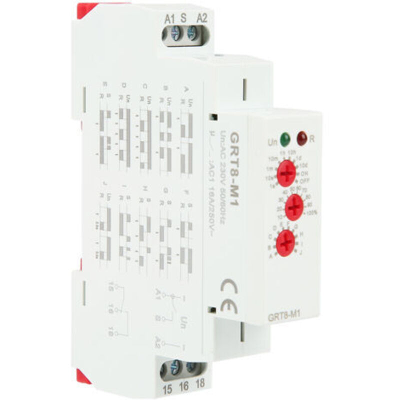 Eosnow – Multifunktionales Zeitrelais, 10 Funktionen – Ac 230v – Hutschienenmontage 35mm – Zeitbereich 0,1s Bis 10 Tage - Grt8-m1