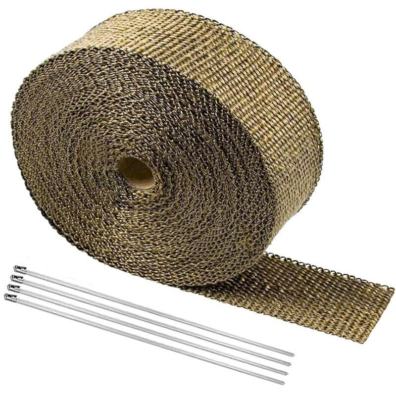 Titane Wärmedämmband 5m2.5cm, Auspuff-wärmeisolierband Für Krümmer Und Auspufftopf, Schwarz Aus Edelstahl Mit 4 Schellen