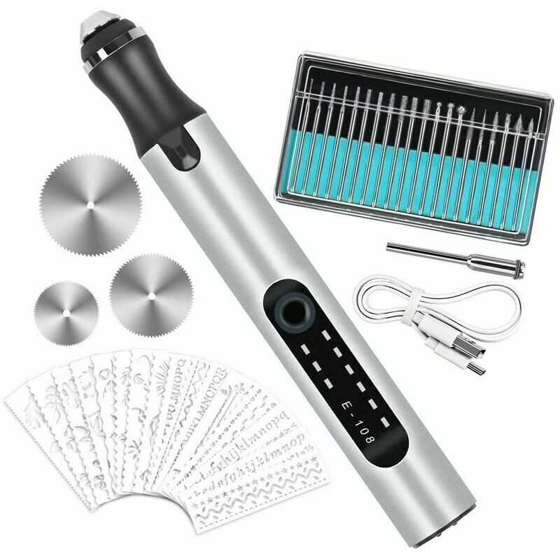 Multifunktionaler Elektrischer Gravurstift, Miniaturisierter Usb-wiederaufladbarer Gravurstift Mit 20 Bohrern Und 16 Schablonen Für Diy-schmuck Aus Metall, Glas, Stein, Kunststoff Und Holz