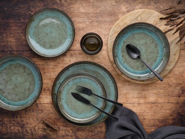CreaTable Teller-Set Nordic Fjord (18-tlg), 6 Personen, Steinzeug, je 6 Speiseteller 26 cm, Suppenteller 22,5 cm, Dessertteller 19,5 cm