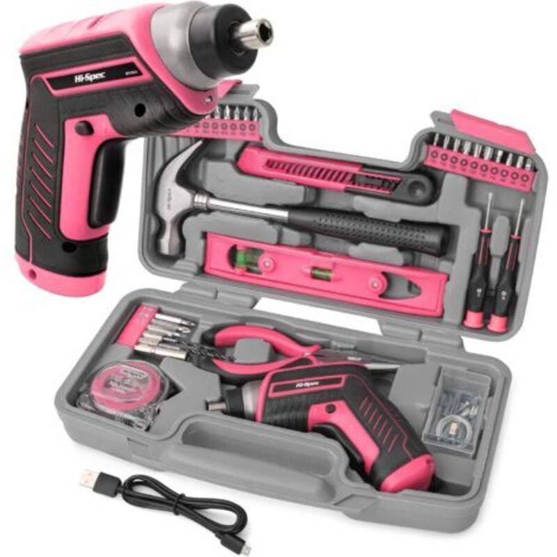 Elektrischer Schraubendreher 4v Rosa - Kabelloser Multifunktions-bohrschrauber Mit Komplettem Werkzeug- Und Zubehörset - Aufbewahrungskoffer Mit Hammer, Zange, Bohrer, Schraubendreher Und Bits