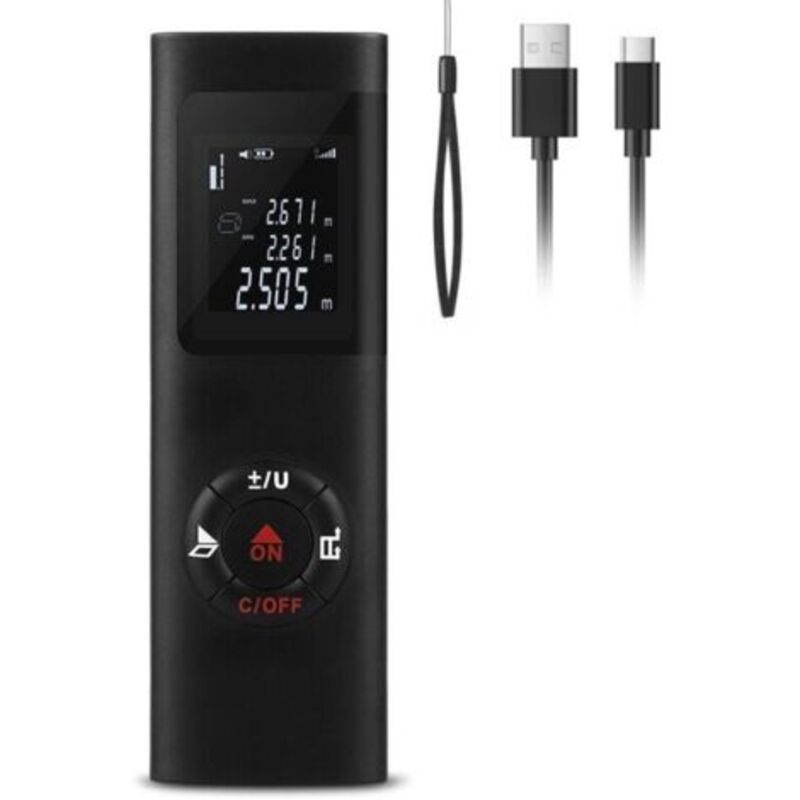 Laser-entfernungsmesser 60m, Ipsxp Tragbarer Digitaler Laser-entfernungsmesser Zur Berechnung Von Distanz, Fläche Und Volumen/pythagoras-funktion/ip54/hintergrundbeleuchtetes Lcd/wiederaufladbar