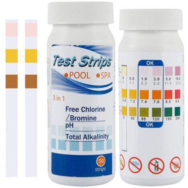 10er-pack 3-in-1-teststreifen Für Pool, Whirlpool Und Jacuzzi, Klares Wasser, Ph-wert, Chlor, Brom, Alkalinität