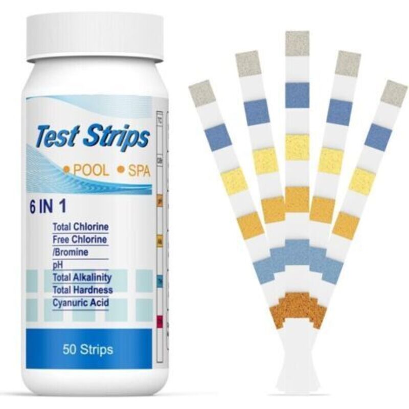 6-in-1 Teststreifen Für Pool, Brom, Spa Und Thermalbad, Wasserqualitätsteststreifen Für Gesamtchlor, Freies Chlor, Alkalinität, Cyanursäure Und Wasserhärte, Allgemeiner Flüssigkeitstester (50 Stück)
