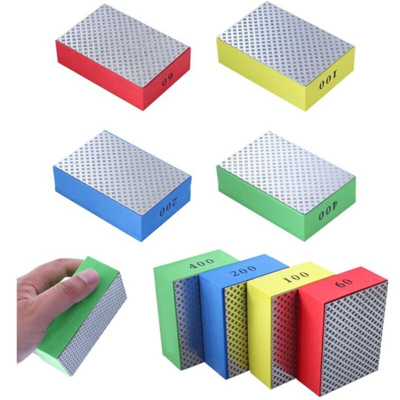4er-set Handgeführte Diamant-polierpads, Schleifblöcke Für Stein, Keramik, Fliesen Und Glas, 4 Körnungsstufen – 60 100 200 400 (silberne Seite)