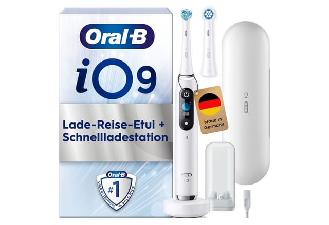 Oral-B Elektrische Zahnbürste iO 9, Aufsteckbürsten: 2 St., mit Magnet-Technologie, 7 Putzmodi, Farbdisplay & Lade-Reiseetui