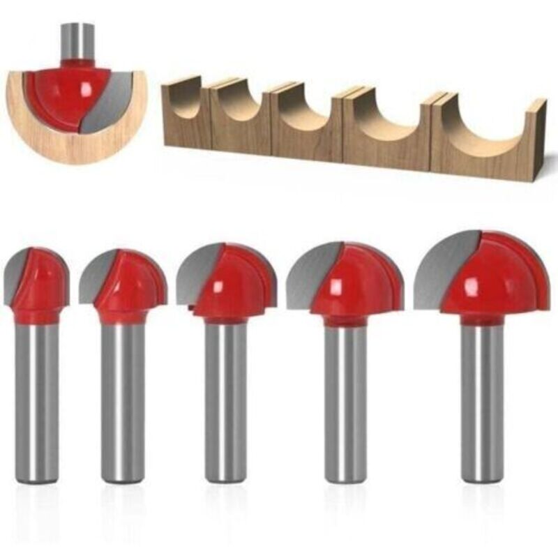 Abgerundete Holznutfräser, 5-teiliges Set Routerbits Mit 8 Mm Schaft, 12/16/19/22/25,4 Mm Hartmetall-nutfräser Für Oberfräsen