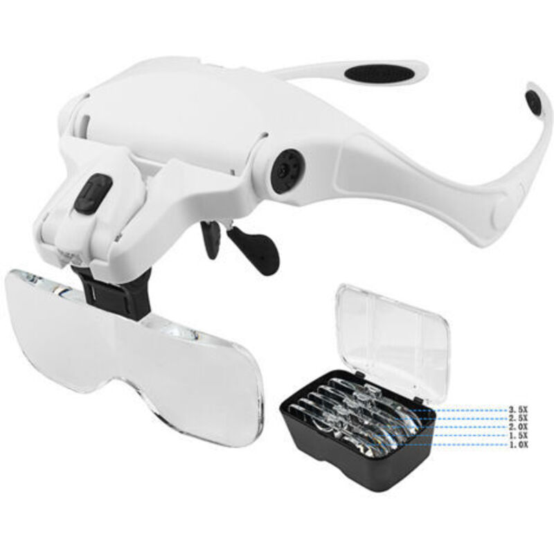 Lupe Mit 2 Led-lichtern, Stirnband-vergrößerungsbrille Für Freihändiges Arbeiten Beim Nähen, Lesen, Reparieren, Schmuck, Uhren Und Handwerk, 5 Abnehmbare Linsen (1,0x-3,5x)