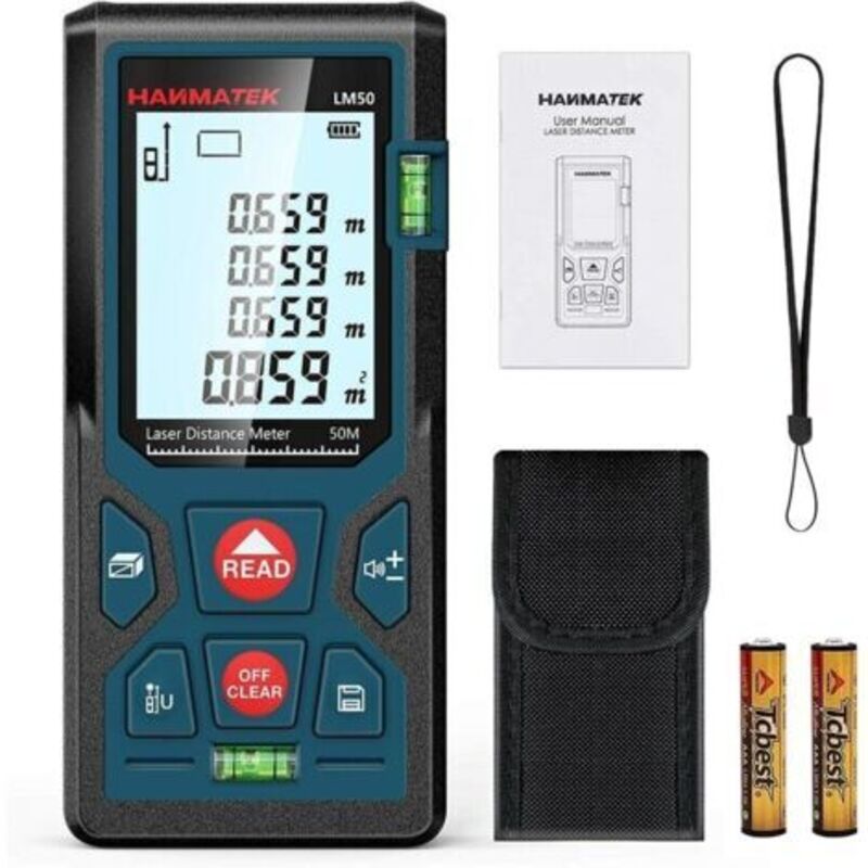 Digitaler Laser-entfernungsmesser, Lm50 50 M Digitales Lasermessgerät, Satz Des Pythagoras Für Länge/fläche/volumen Mit Lcd-hintergrundbeleuchtung, Ip54 (50 M) - Inhhub