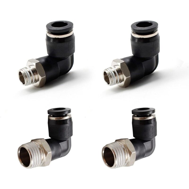 Set Aus 4 Pneumatik-steckverbindern, Zwei Verschiedene Modelle (6 Mm × 1/4" Und 8 Mm × 1/8") Mit Außengewinde Und Schnellkupplung, Schwarzer Pneumatischer Winkelverbinder, Geeignet Für Diy-werkzeuge.