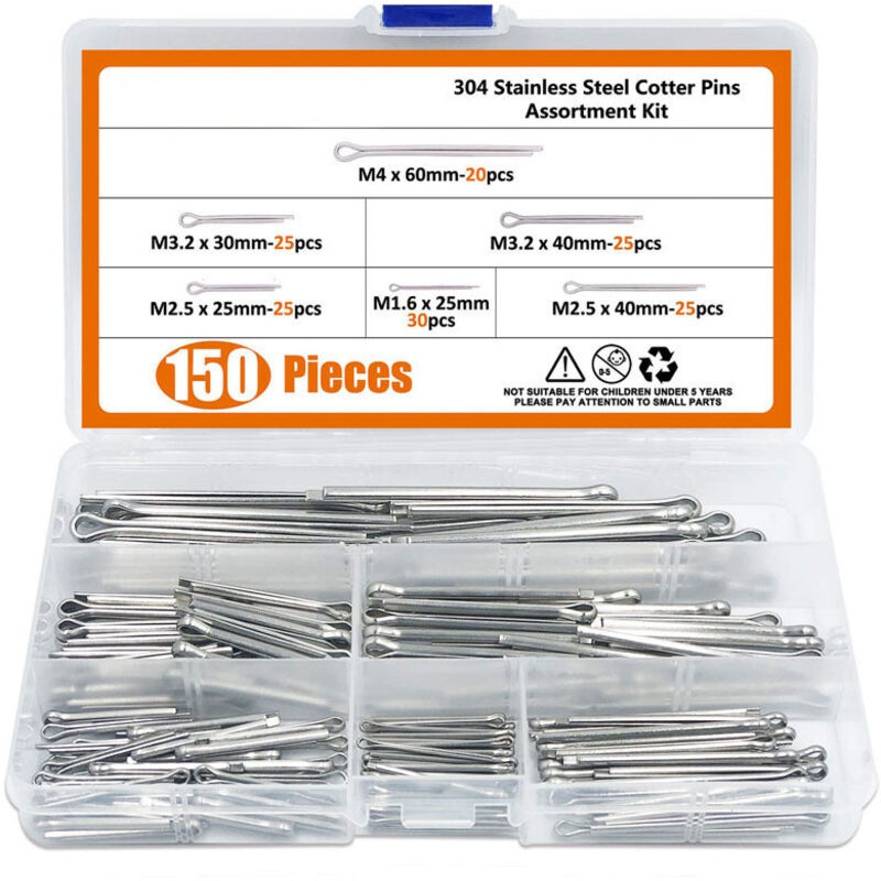 Set Mit 150 Sicherungsclips Aus Edelstahl 304, Erhältlich In 6 Größen, Extrem Praktisch Und Sortiert, Ideal Für Automobile, Mechaniker, Werkstätten Und Kfz-ausrüstung.