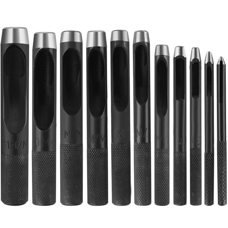 Creux Poinçon In Leder 11-teilig, Runde Hohllochstanze Aus Chrom-vanadium-stahl, Handwerkzeuge Zum Lochen Von Leder, Uhrenarmbändern Und Segeltuch, 1-11 Mm