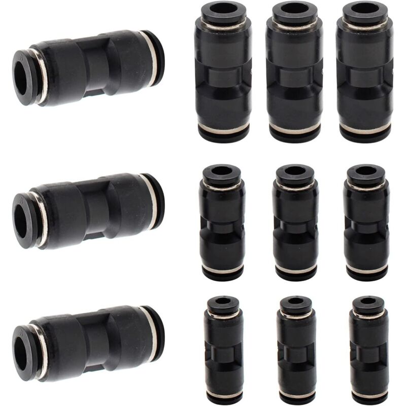 12 Stück Schnellkupplungen Für Pneumatik, Gerade Kunststoff-verbinder, Schwarze Push-to-connect-schnellkupplungen, Geeignet Für Schlauchleitungen