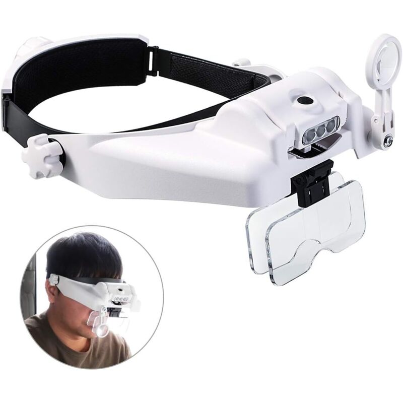 Beleuchtete Kopfvergrößerung Mit Abnehmbaren Led-lesebrillen-vergrößerungsvisier-helm Mit Lupe Für Hobbys Und Präzisionsarbeiten (1x Bis 14x)