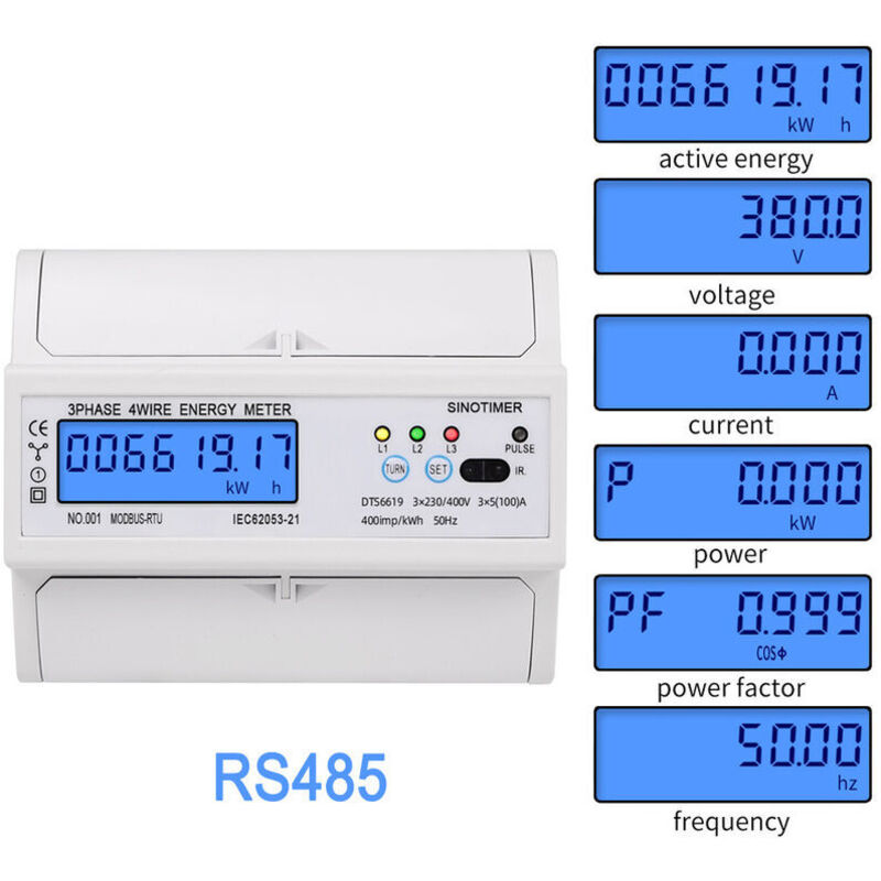 Dts6619-017 Dreiphasiger Vierleiter, Lcd 7p, Hintergrundbeleuchteter Energiezähler Mit Multifunktionalem Rs485-energiezähler