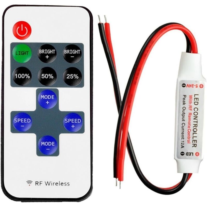 Controller Für Einfarbige Led-streifen Mit Drahtlosem Rf-fernbedienung, 5-24v, 12a, Mini-dimmer-controller Für Smd 5050, 3528, 2835, 5630 Led-streifen Mit 2-pin-anschluss, Einfarbige Led-streifen