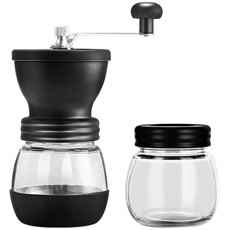 Tragbare Manuelle Kaffeemühle, Handmühle Mit Edelstahlgriff, Geliefert Mit Zwei Glasbehältern Für Espresso, Zuhause, Büro, Reisen Und Camping