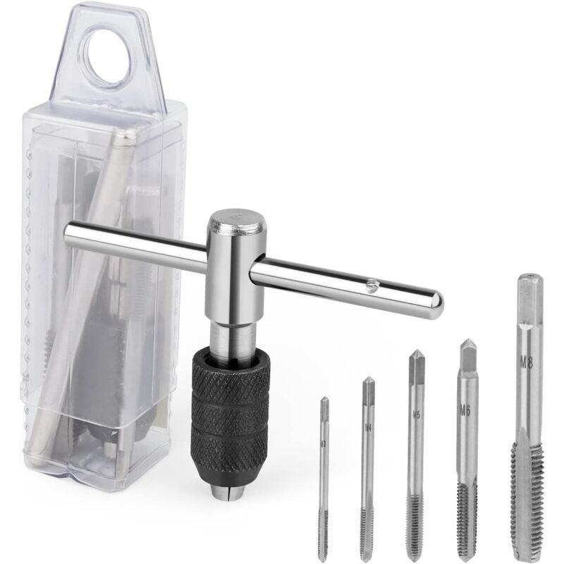 Metrisches Gewindebohrer-set, Gewindebohrer Aus Kohlenstoffstahl, Mit Rollenschlüssel Und Schraubenschlüssel Für M3-m8 (silber)