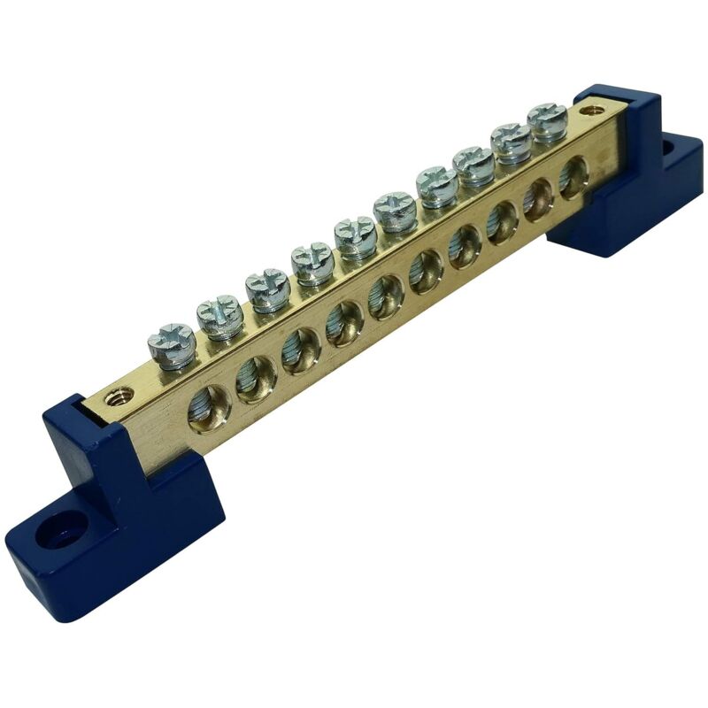 Nicht Isolierter Verteilerblock Für Schalttafeln - Neutral 10-polig - Anschluss - 110 Mm - Elektrischer Drahtanschluss - Farbe Blau/messing