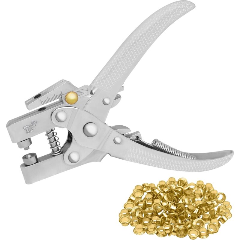 Ösenzange Mit 100 Ösen - 16 Cm Lochzange Für Ledergürtel - 7,2 Mm Goldene Metallösen - Für Stoffe, Kleidung, Schuhe, Taschen Und Handwerk
