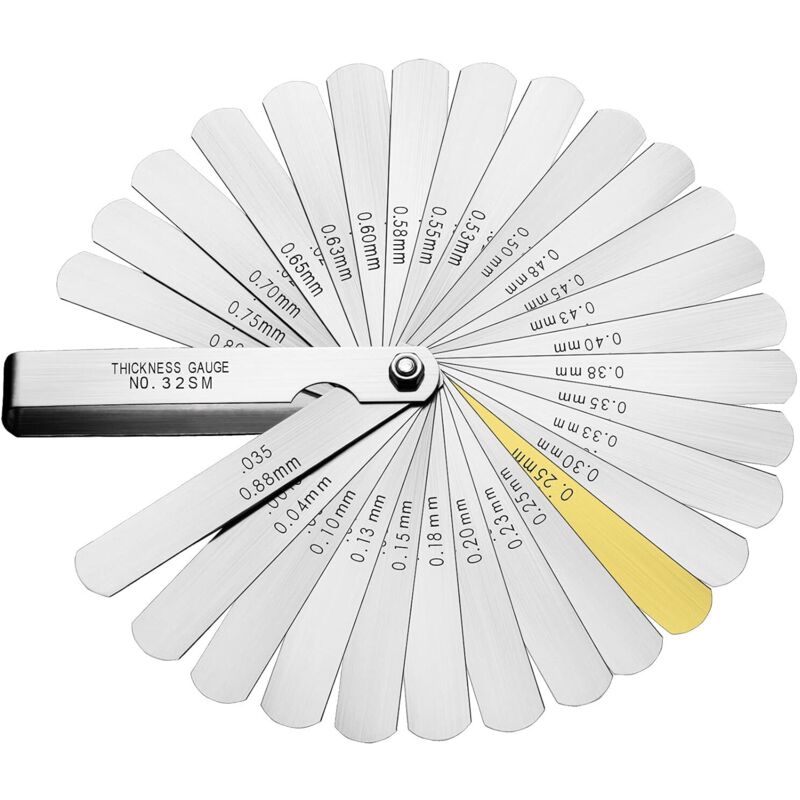 Calibri Präzisions-dickenlehren-set, 32 Blätter Mit Metrischer/imperialer Kennzeichnung Zur Messung Des Ventilspiels, Breite/dicke, Größenbereich 0,04–0,88 Mm